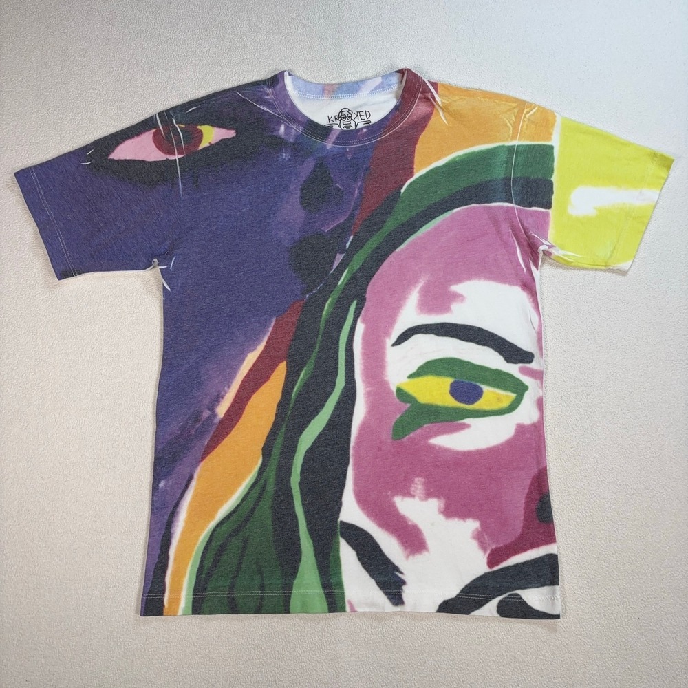 Krooked Skateboarding T-Shirt Men's M Multicolor‎ Art Cotton Made in USA *Marks*